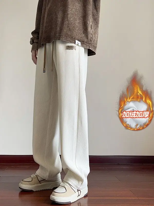 Khaki Fleece Lined Oversize Sweatpants for Boys Winter - Image 5