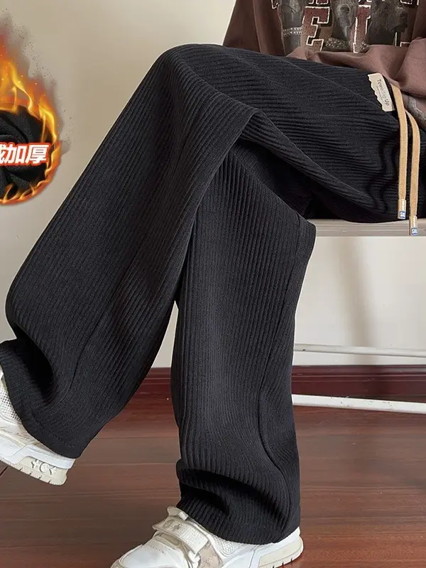 Khaki Fleece Lined Oversize Sweatpants for Boys Winter - Image 7