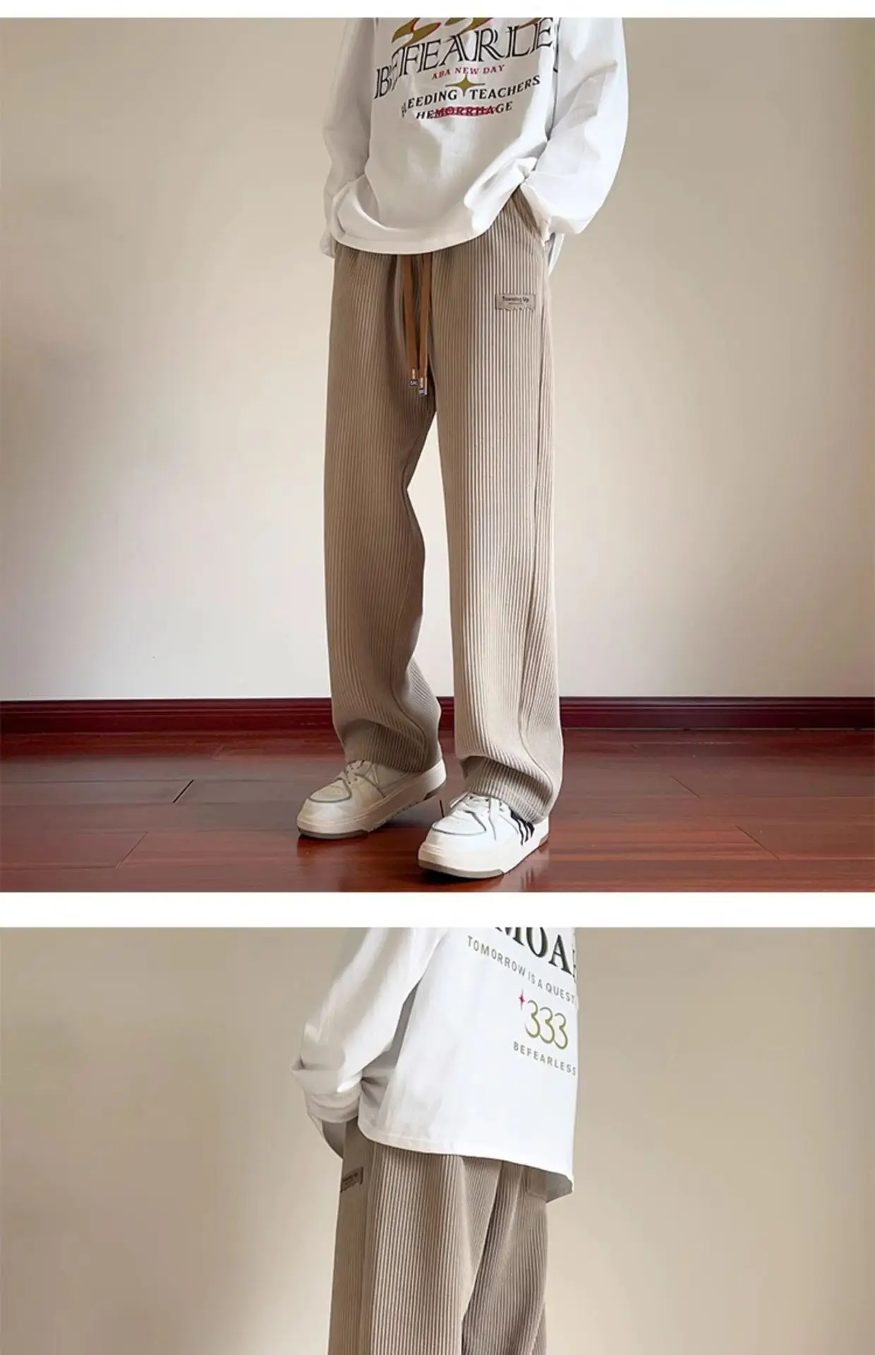 Khaki Fleece Lined Oversize Sweatpants for Boys Winter — feature 17