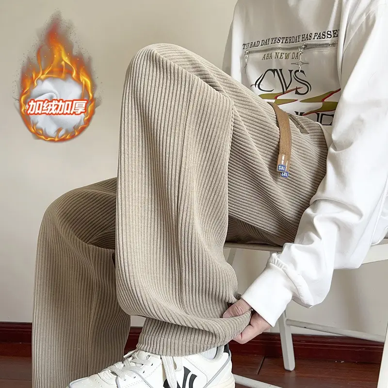 Khaki Fleece Lined Oversize Sweatpants for Boys Winter - Image 2