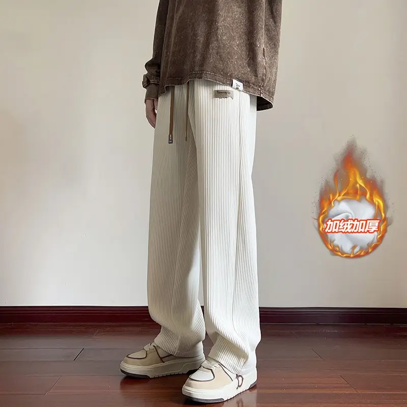 Khaki Fleece Lined Oversize Sweatpants for Boys Winter - Image 3