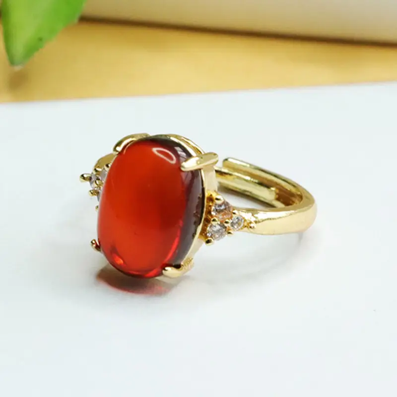 Gold Claw Setting Natural Amber Ring for Women - Image 3