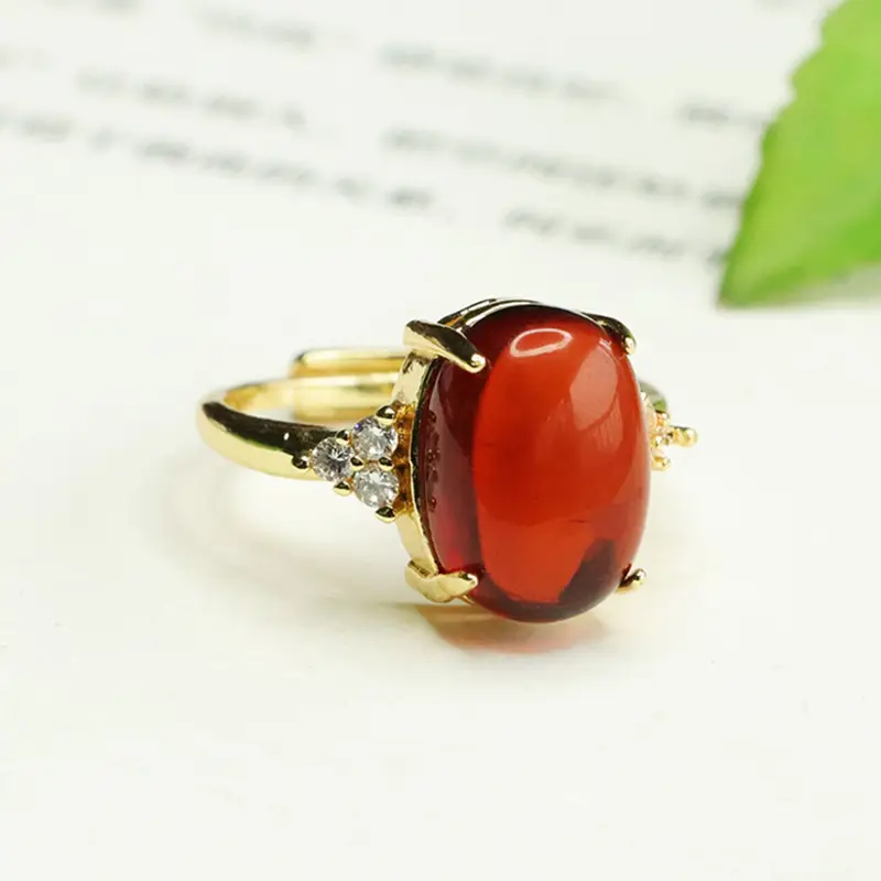 Gold Claw Setting Natural Amber Ring for Women - Image 4