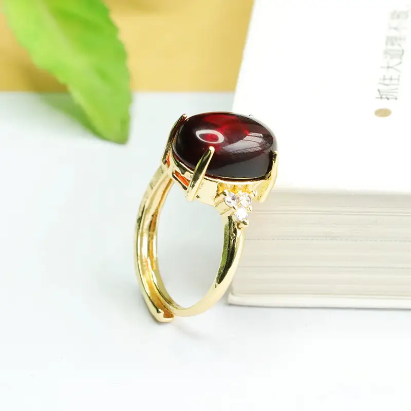 Gold Claw Setting Natural Amber Ring for Women - Image 5