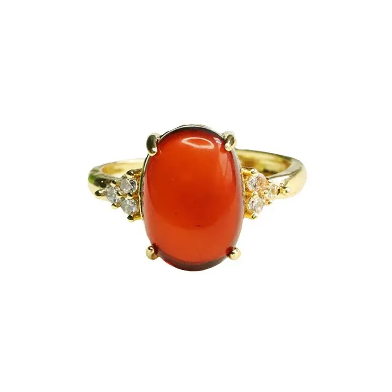 Gold Claw Setting Natural Amber Ring for Women - Image 6