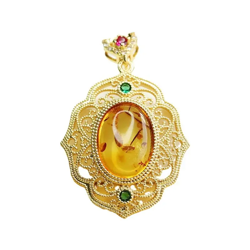 Vintage Gold Amber Pendant Necklace for Women - Image 6