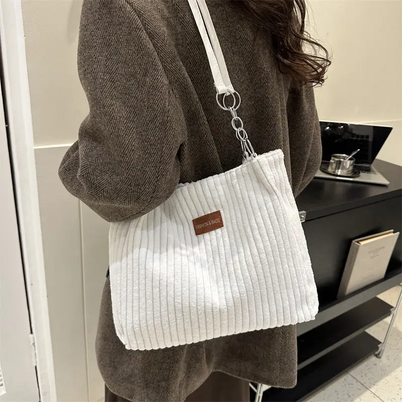 White Velvet Korean Style Shoulder Bag 2023 Winter - Image 8