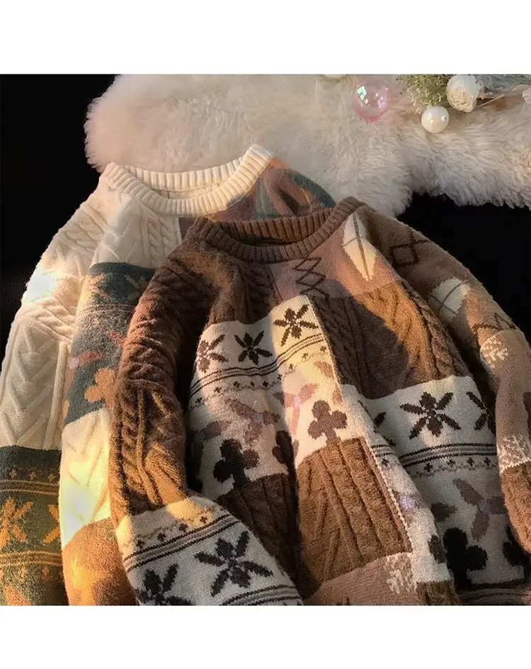 Japanese Retro Men's Winter Sweater Round Neck Pullover — feature 12