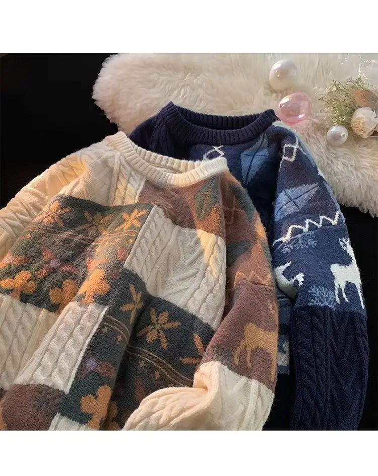 Japanese Retro Men's Winter Sweater Round Neck Pullover — feature 13