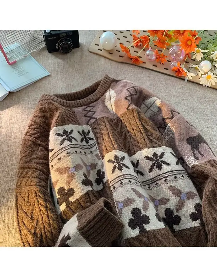 Japanese Retro Men's Winter Sweater Round Neck Pullover — feature 17