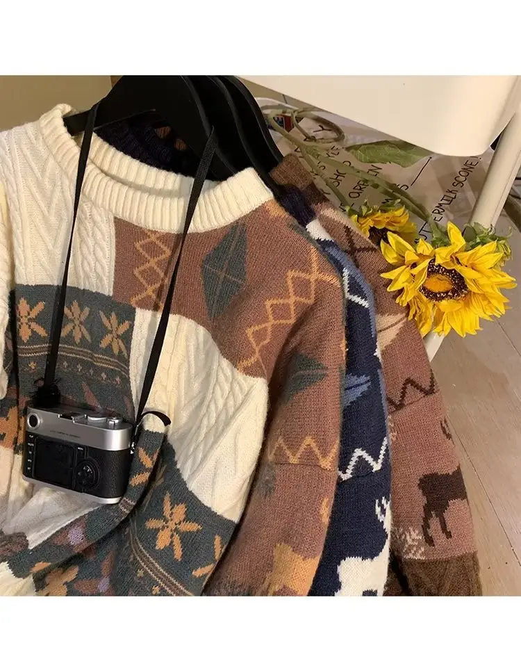 Japanese Retro Men's Winter Sweater Round Neck Pullover — feature 2