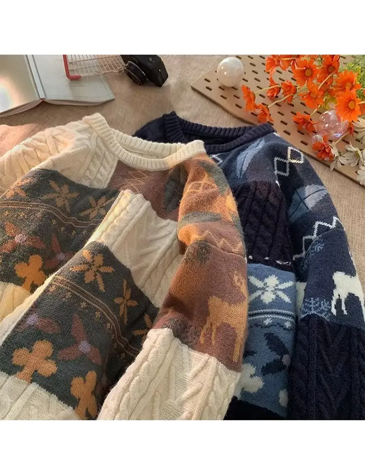 Japanese Retro Men's Winter Sweater Round Neck Pullover — feature 5