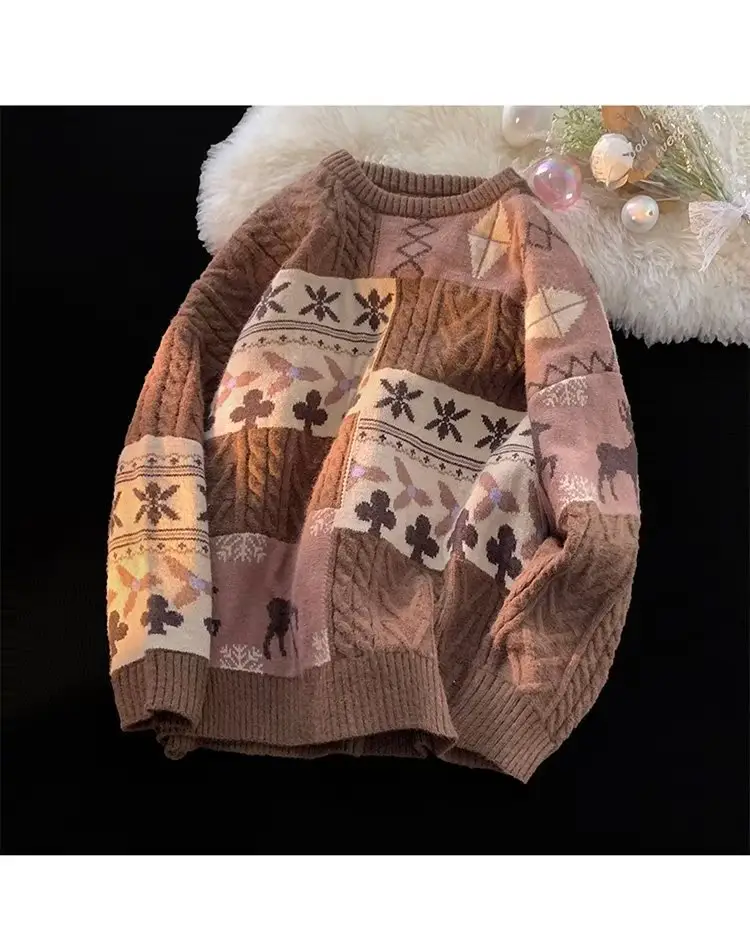 Japanese Retro Men's Winter Sweater Round Neck Pullover — feature 6