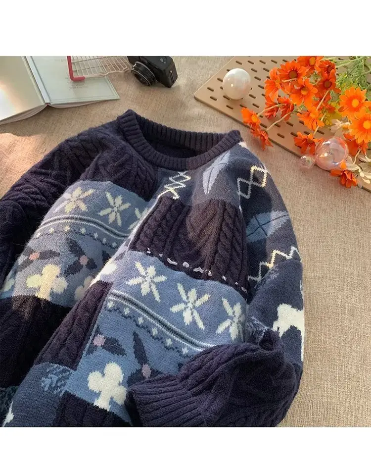 Japanese Retro Men's Winter Sweater Round Neck Pullover — feature 7