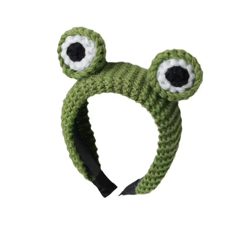 Green Wool Knitted Frog Headband with Big Eyes - Image 9