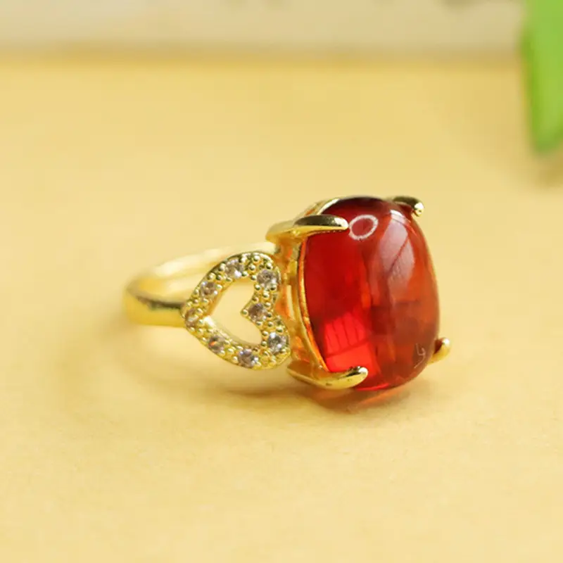 Aiyu Natural Amber Ring for Women Heart Design - Image 2