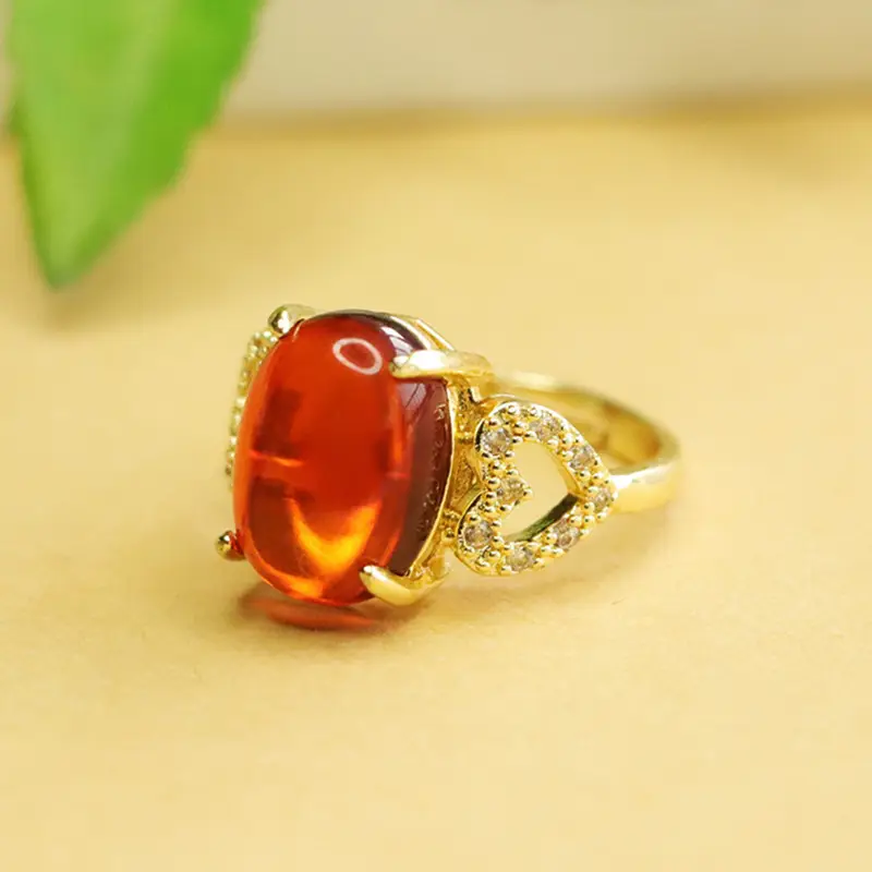Aiyu Natural Amber Ring for Women Heart Design - Image 3