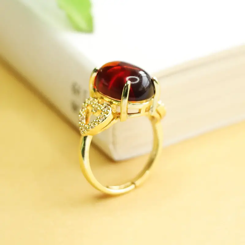 Aiyu Natural Amber Ring for Women Heart Design - Image 4