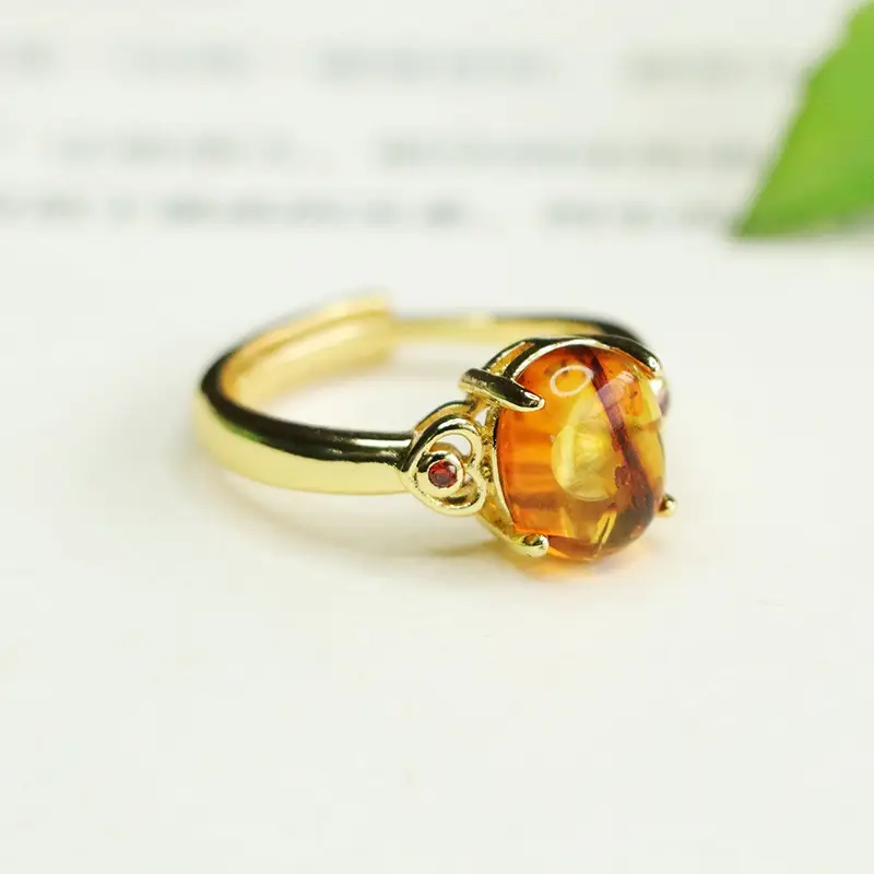 Amyrte Natural Amber Ring for Women Gold Plated - Image 3