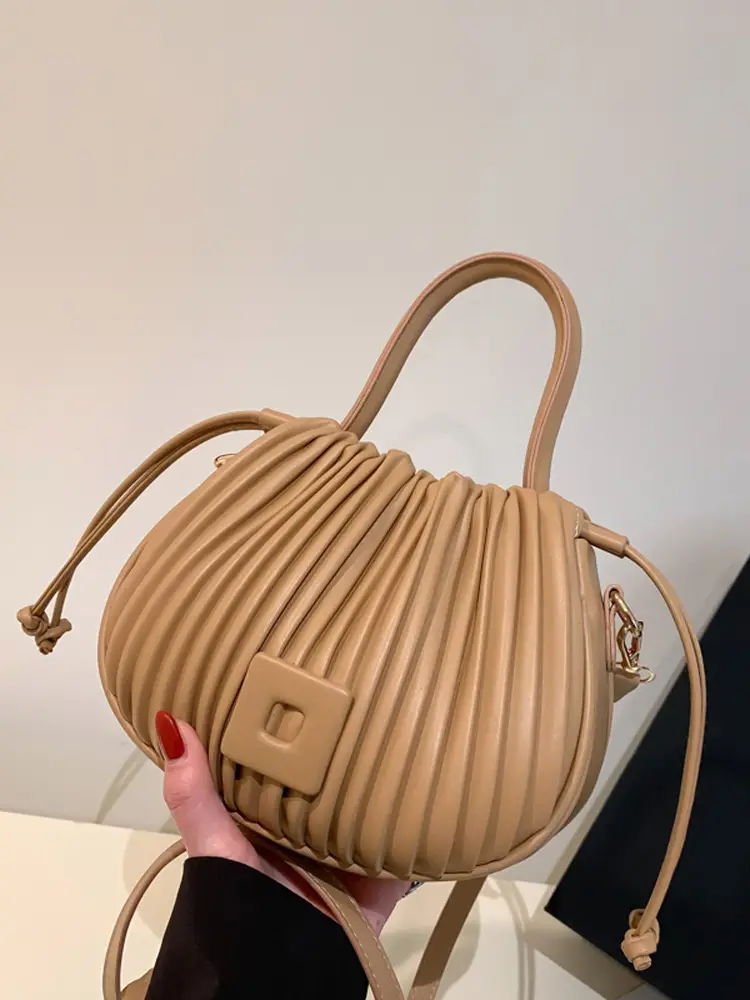 Pink Pleated Textured Shoulder Bag for Women - Image 9