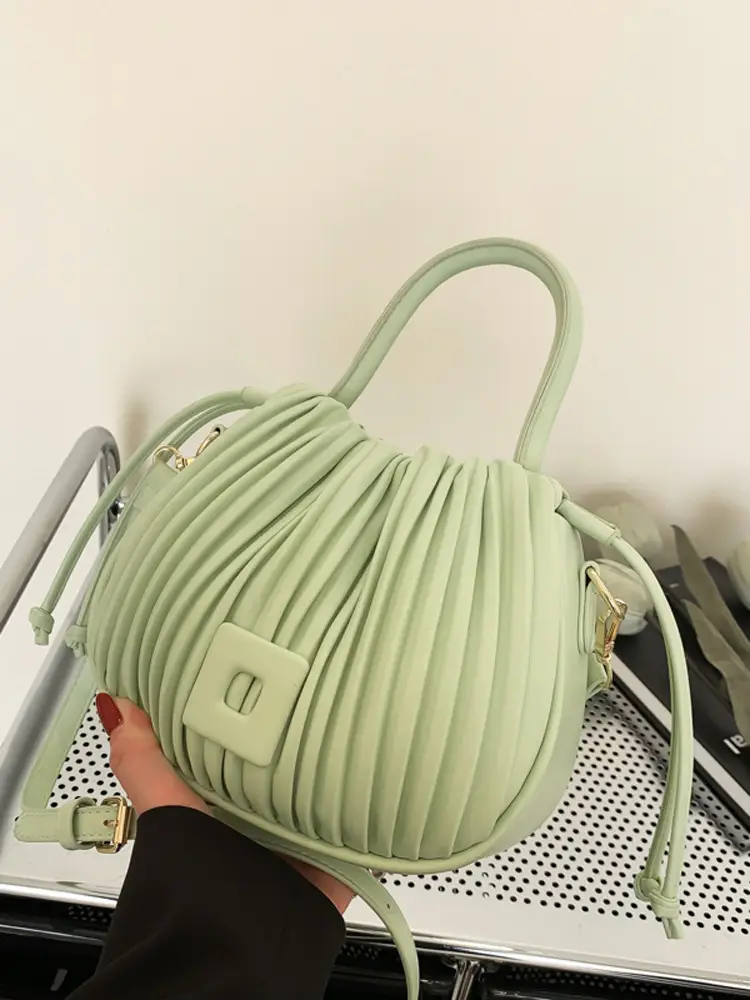 Pink Pleated Textured Shoulder Bag for Women - Image 10