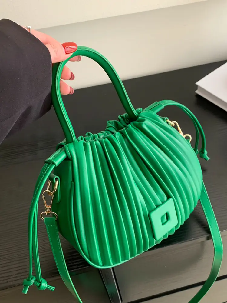 Pink Pleated Textured Shoulder Bag for Women - Image 11