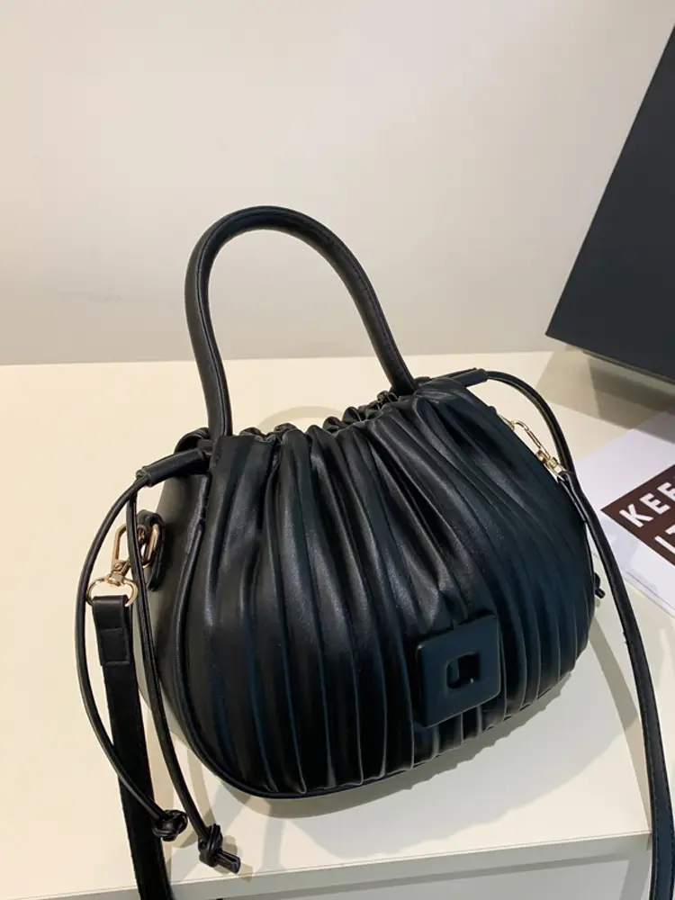 Pink Pleated Textured Shoulder Bag for Women - Image 12