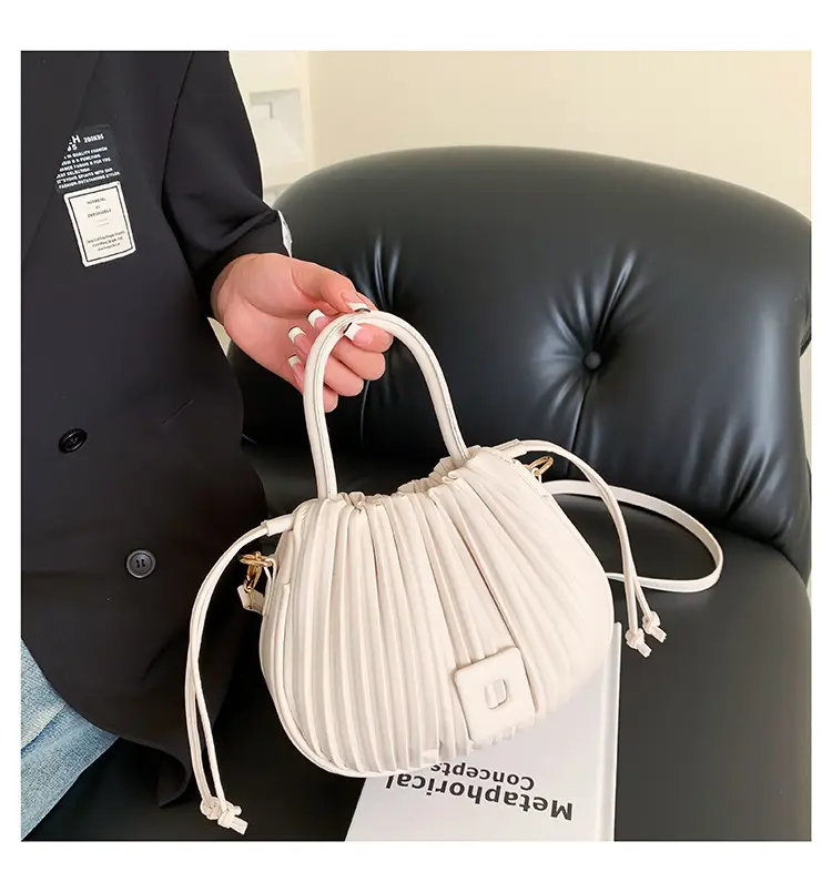 Pink Pleated Textured Shoulder Bag for Women — feature 24
