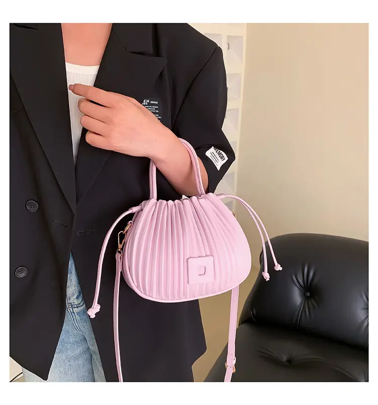 Pink Pleated Textured Shoulder Bag for Women — feature 28