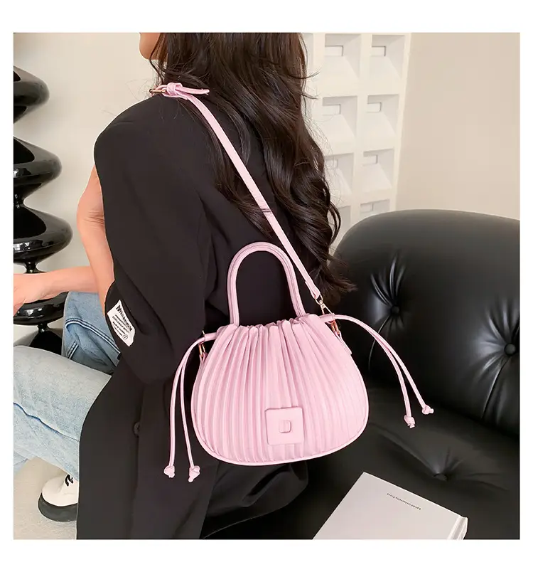 Pink Pleated Textured Shoulder Bag for Women — feature 30
