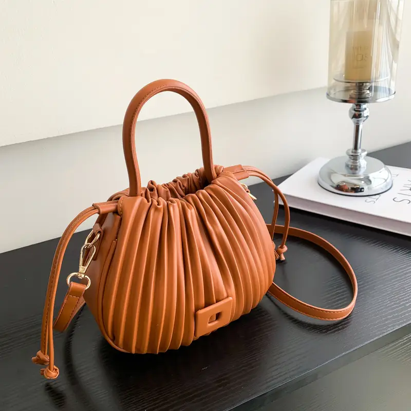 Pink Pleated Textured Shoulder Bag for Women - Image 3