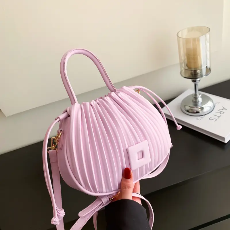Pink Pleated Textured Shoulder Bag for Women - Image 4