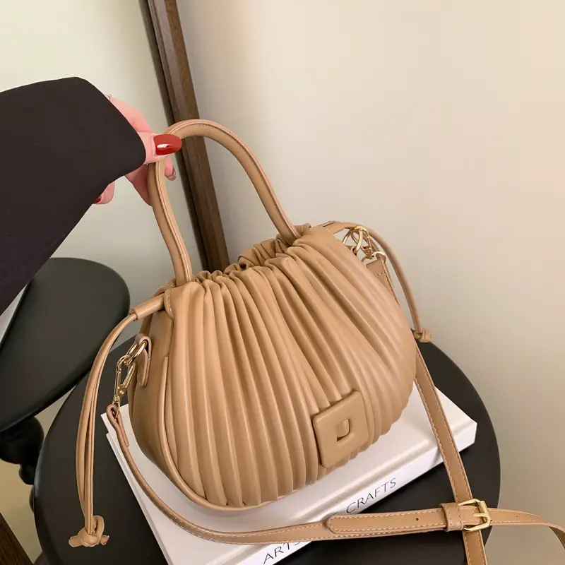 Pink Pleated Textured Shoulder Bag for Women - Image 6