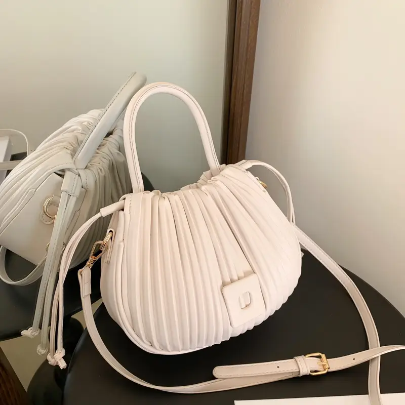 Pink Pleated Textured Shoulder Bag for Women - Image 7
