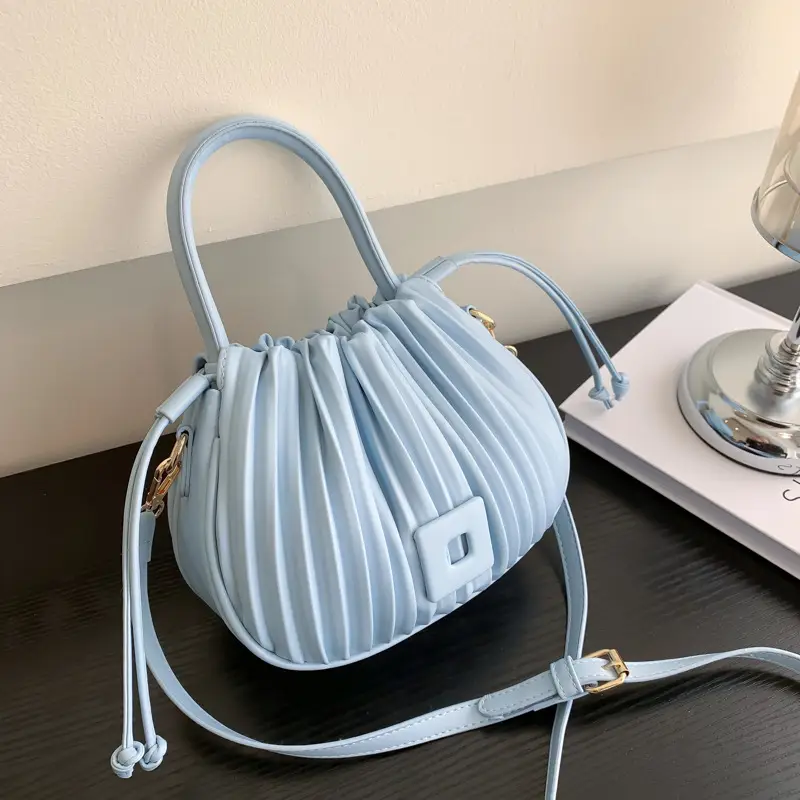 Pink Pleated Textured Shoulder Bag for Women - Image 8