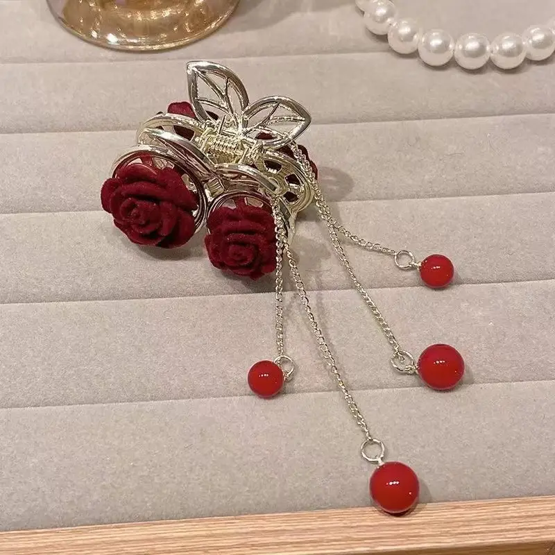 Elegant Korean Style Cherry Tassels Hair Clips - Image 2