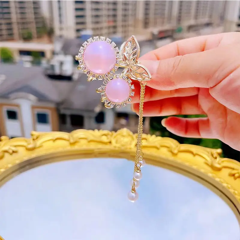Elegant Korean Style Cherry Tassels Hair Clips - Image 4