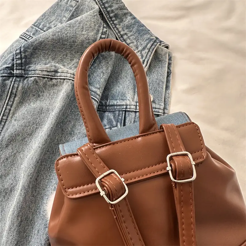 Faux Leather Retro Shoulder Bag with Doll Accent - Image 13