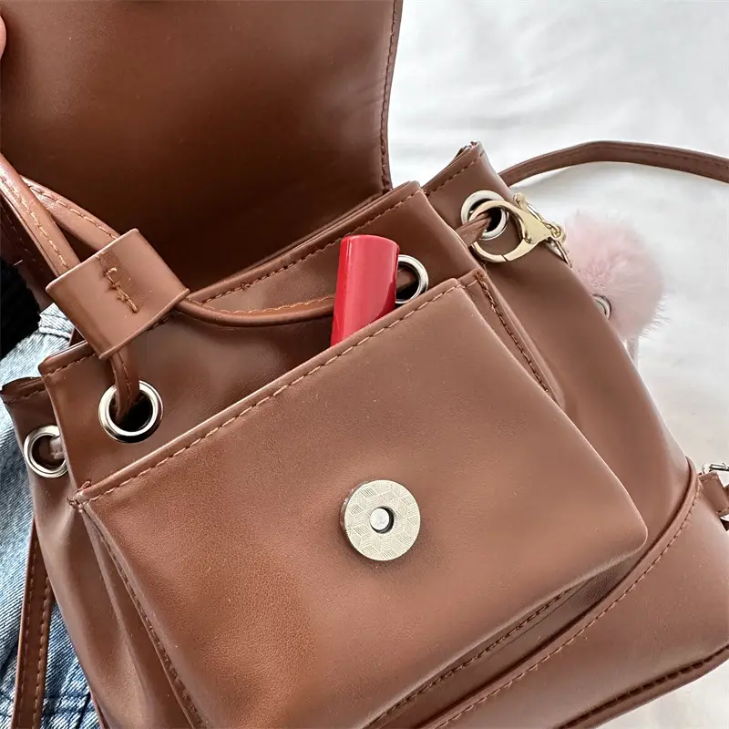 Faux Leather Retro Shoulder Bag with Doll Accent - Image 14