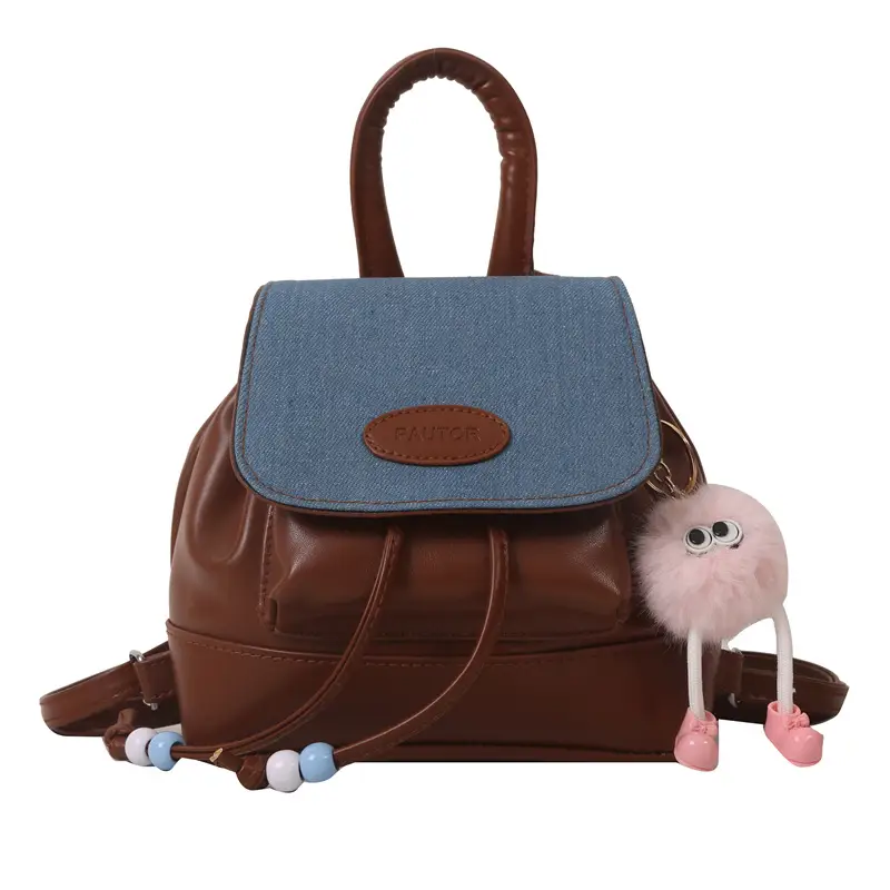 Faux Leather Retro Shoulder Bag with Doll Accent - Image 2