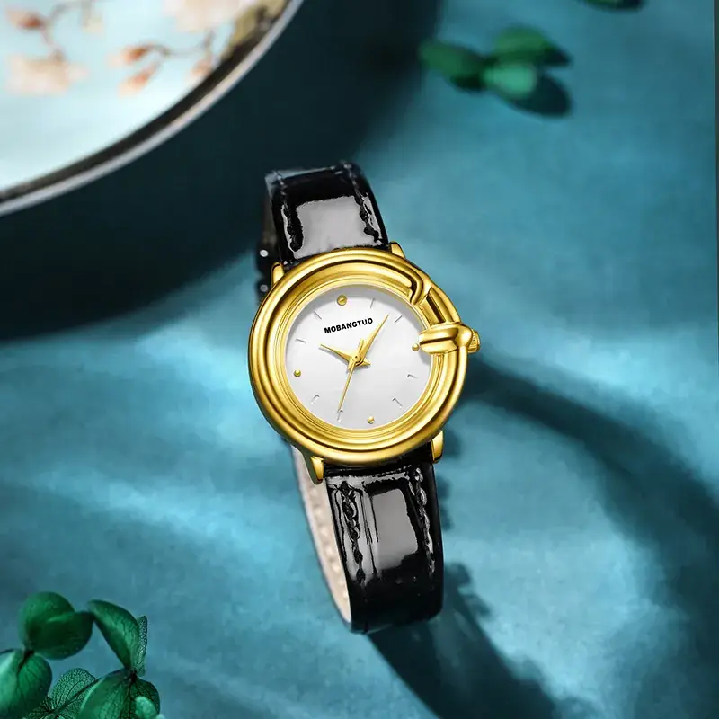 Women's Elegant Quartz Watch with Real Belt - Image 4