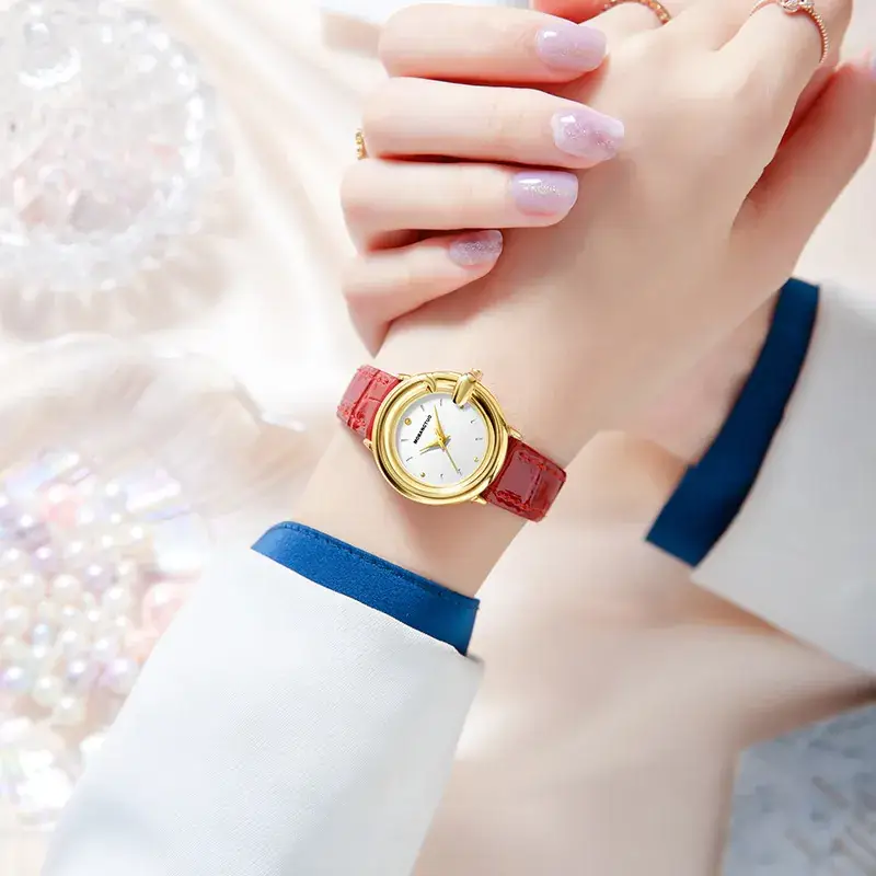 Women's Elegant Quartz Watch with Real Belt - Image 5