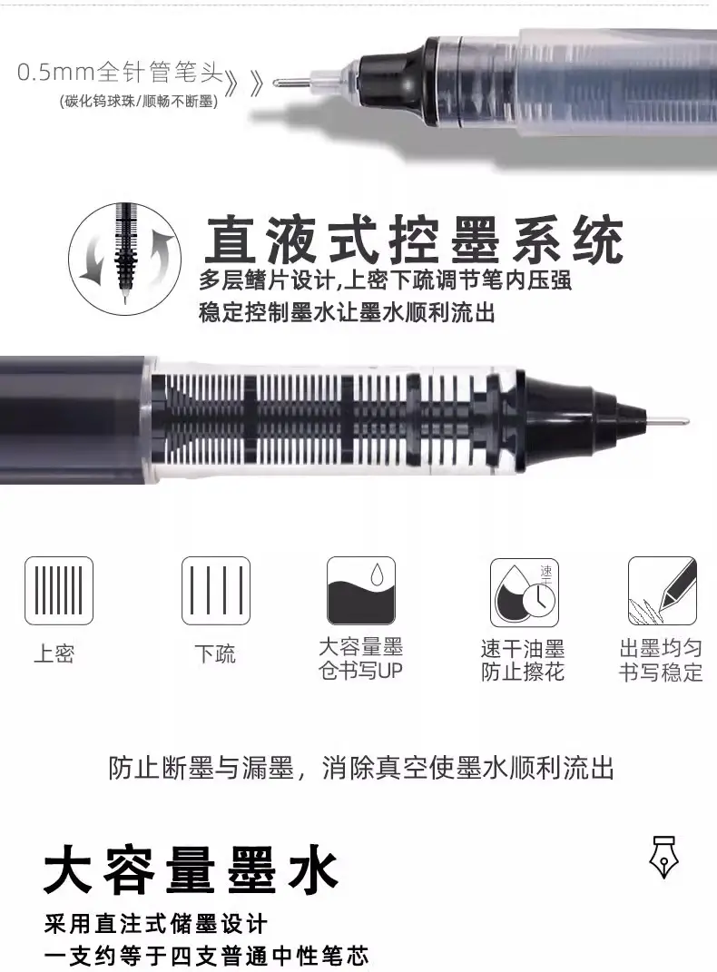 Straight-liquid ballpoint pen quick-drying black gel pen carbon pen for students Red Pen high-color water-based pen signature pen — feature 4
