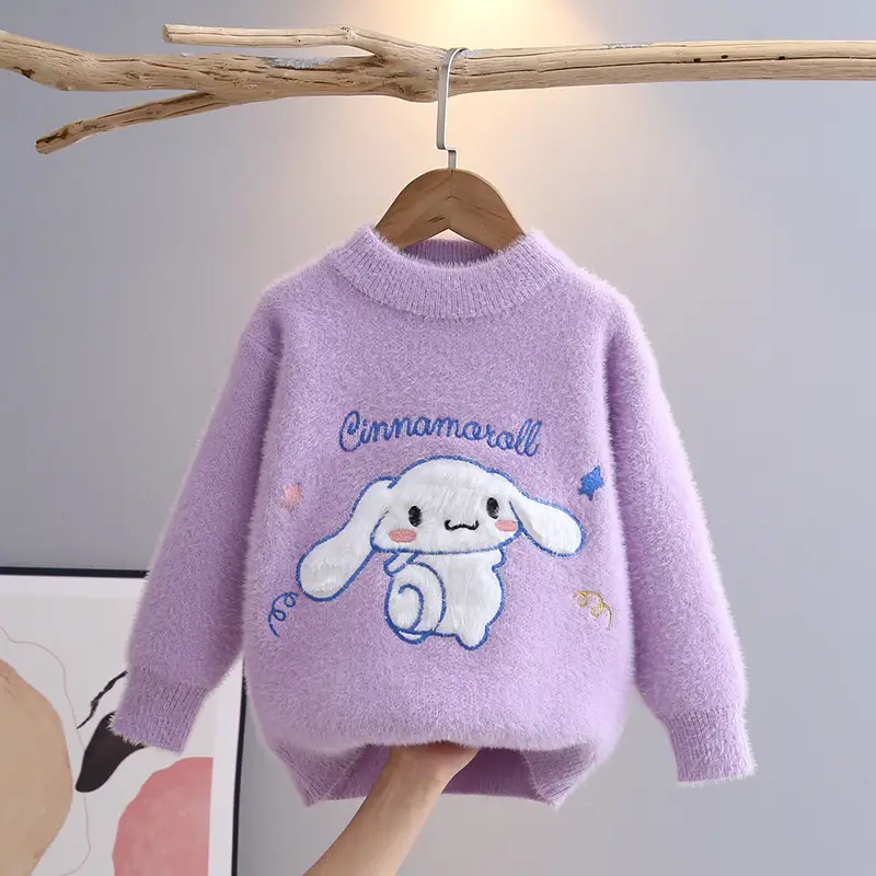 Girls Knitted Big Ears Dog Sweater Pink White Purple - Image 3