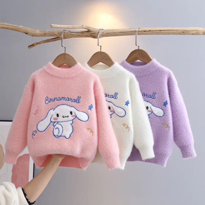Girls Knitted Big Ears Dog Sweater Pink White Purple - Image 4