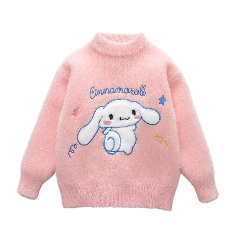 Girls Knitted Big Ears Dog Sweater Pink White Purple - Image 5