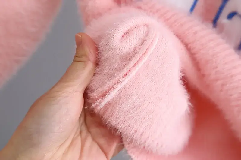 Girls Knitted Big Ears Dog Sweater Pink White Purple — feature 10