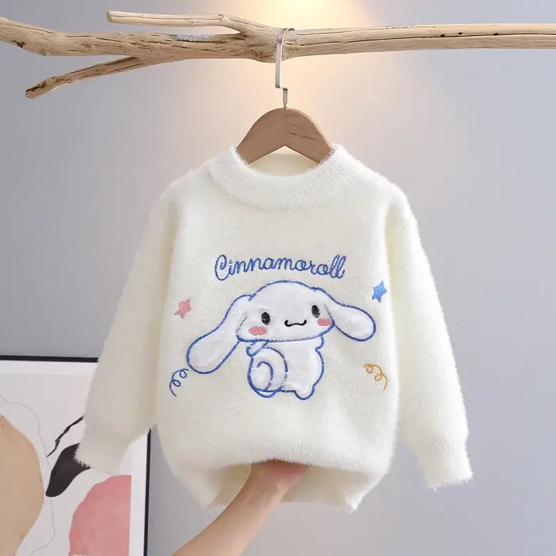 Girls Knitted Big Ears Dog Sweater Pink White Purple — feature 12