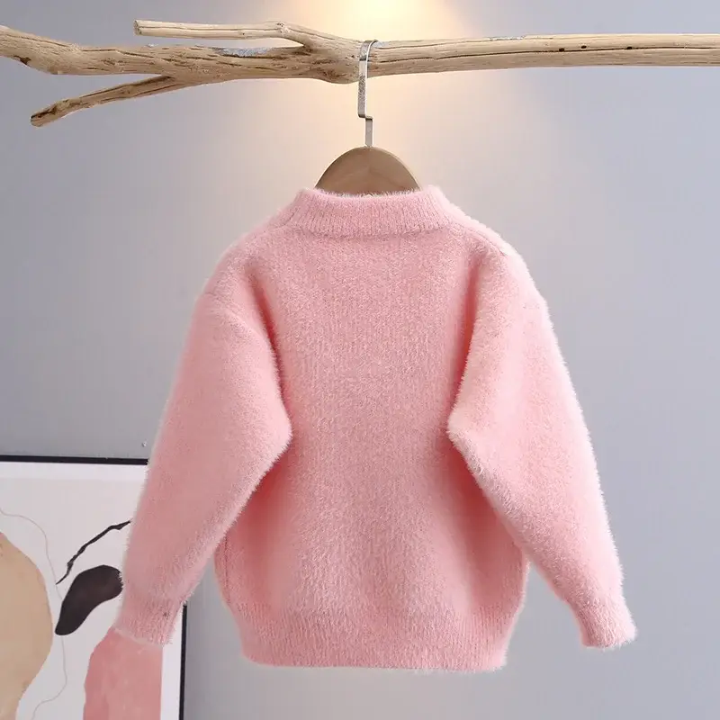 Girls Knitted Big Ears Dog Sweater Pink White Purple — feature 2