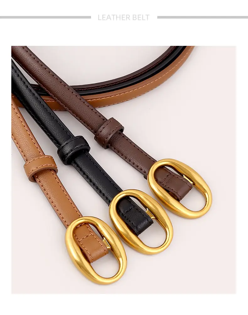 Women's White Silk Belt with Oval Buckle 100cm — feature 24